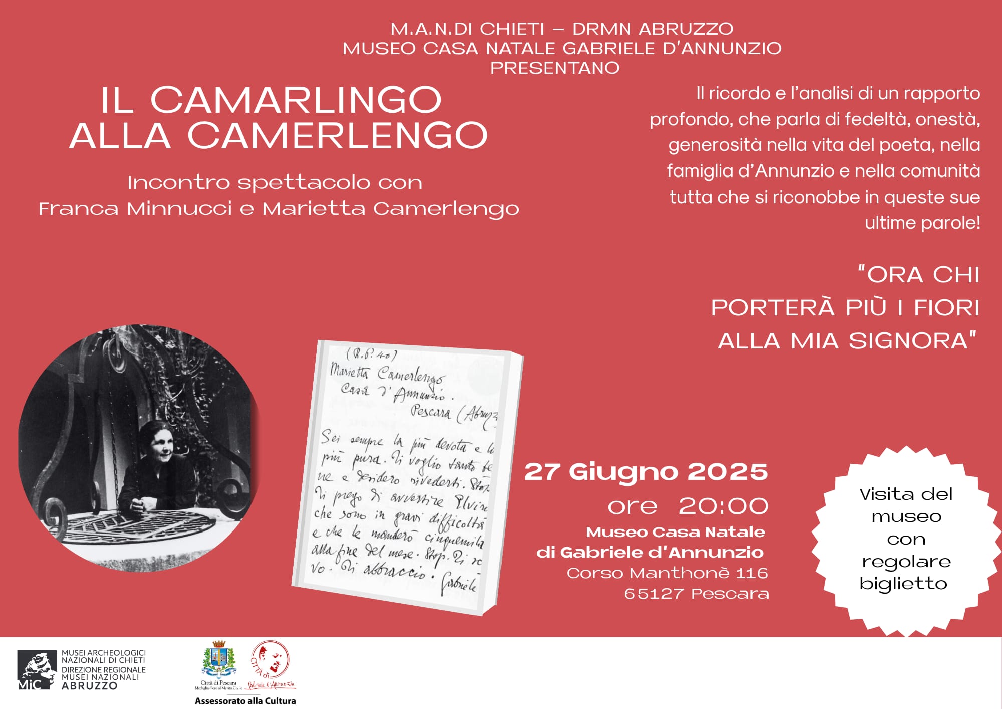 Incontro/spettacolo con l'attrice e scrittrice Franca Minnucci su Marietta Camerlengo